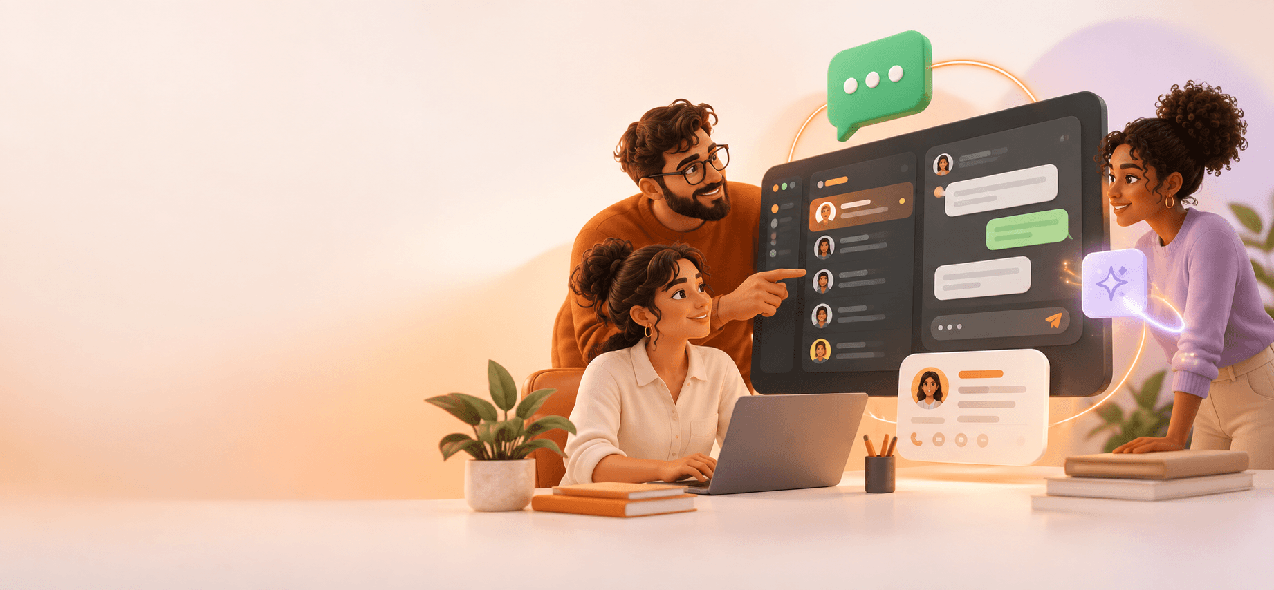 Equipe organizando conversas e relacionamentos com clientes